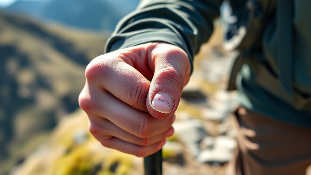 Hiker experiencing sore and swollen fingers on a trail