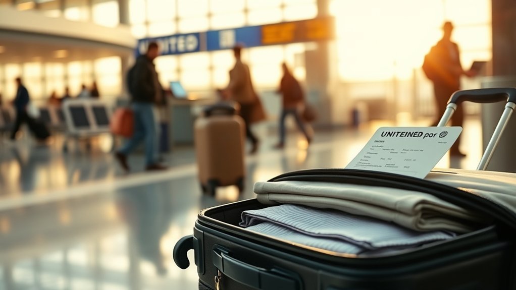 United standby traveler checking a bag at the airport
