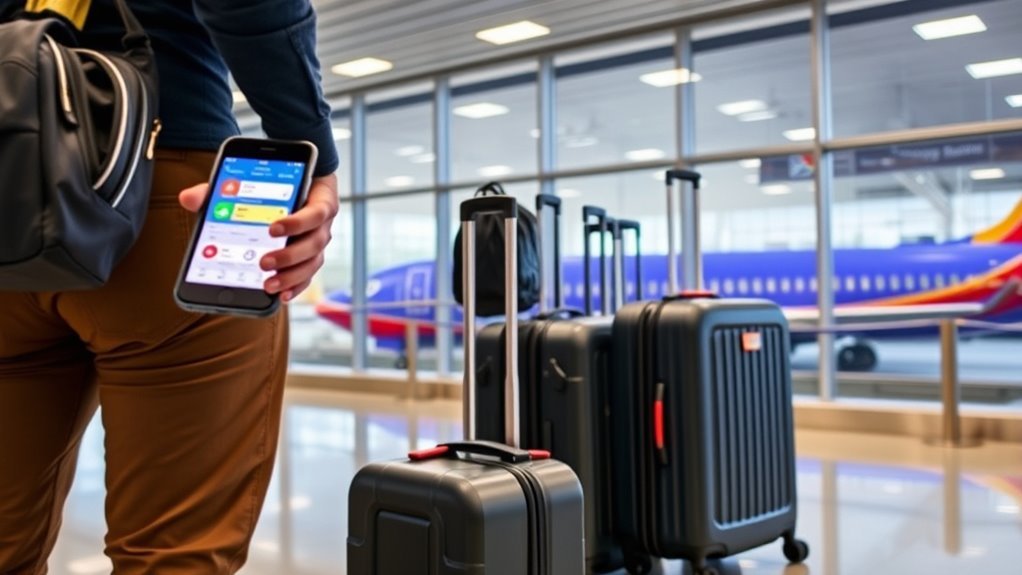 Southwest app used for check-in boarding pass and checked bag tracking
