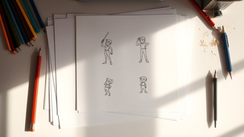 Animator planning strong readable key poses for a character
