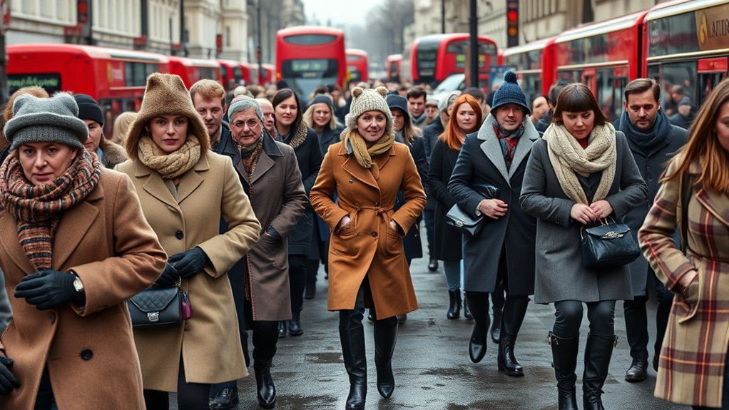 Warm layered winter outfit for sightseeing in London