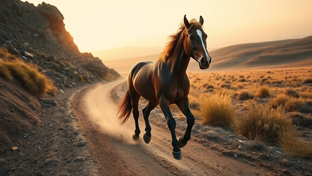 A horse riding through varied terrain demonstrating how trail conditions and pace affect daily travel distance
