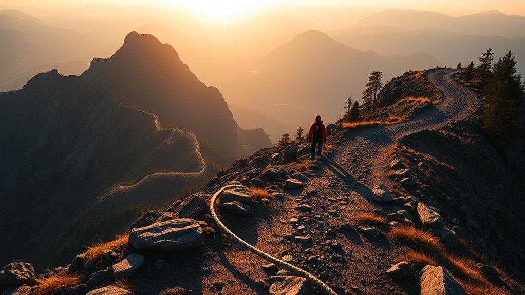 A Hiker Traverses A Set Of Switchbacks to Ascend: Travel Guide Mountain road with dramatic hairpin switchback turns and wide views