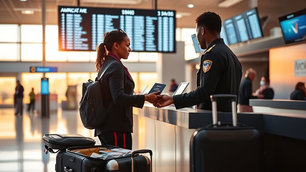 Traveler organizing passport and identification documents
