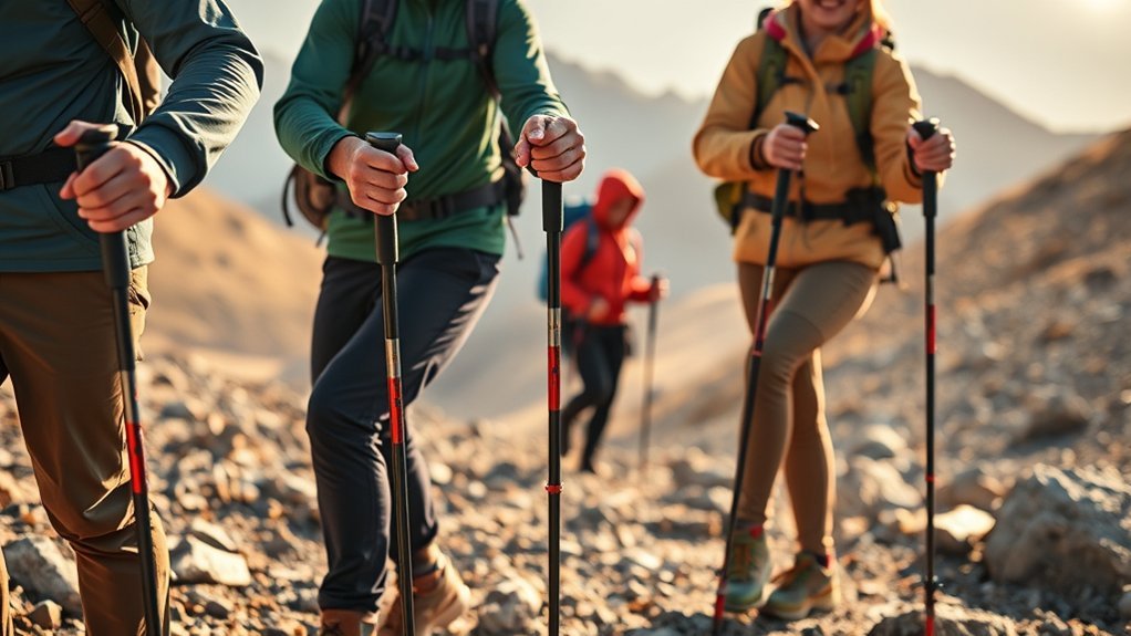 Trekking pole size guide showing suggested lengths by hiker height
