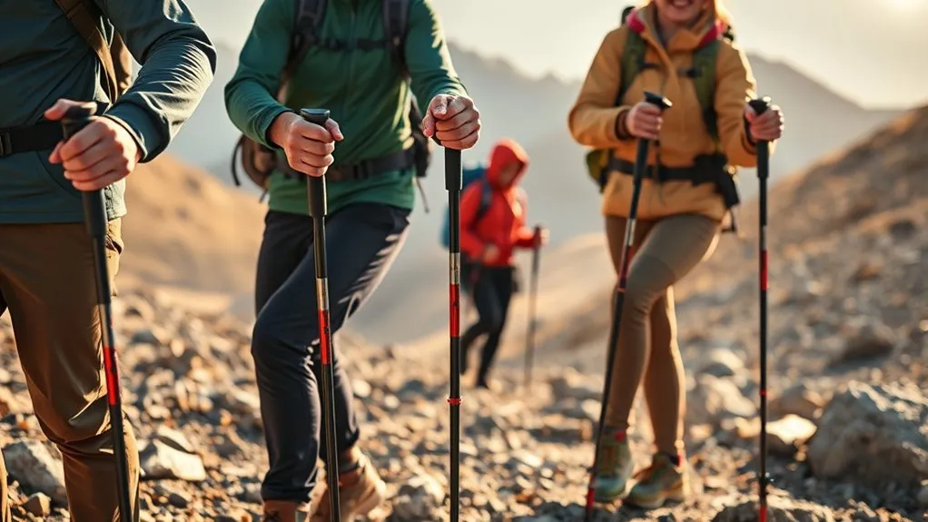 Trekking pole size guide showing suggested lengths by hiker height