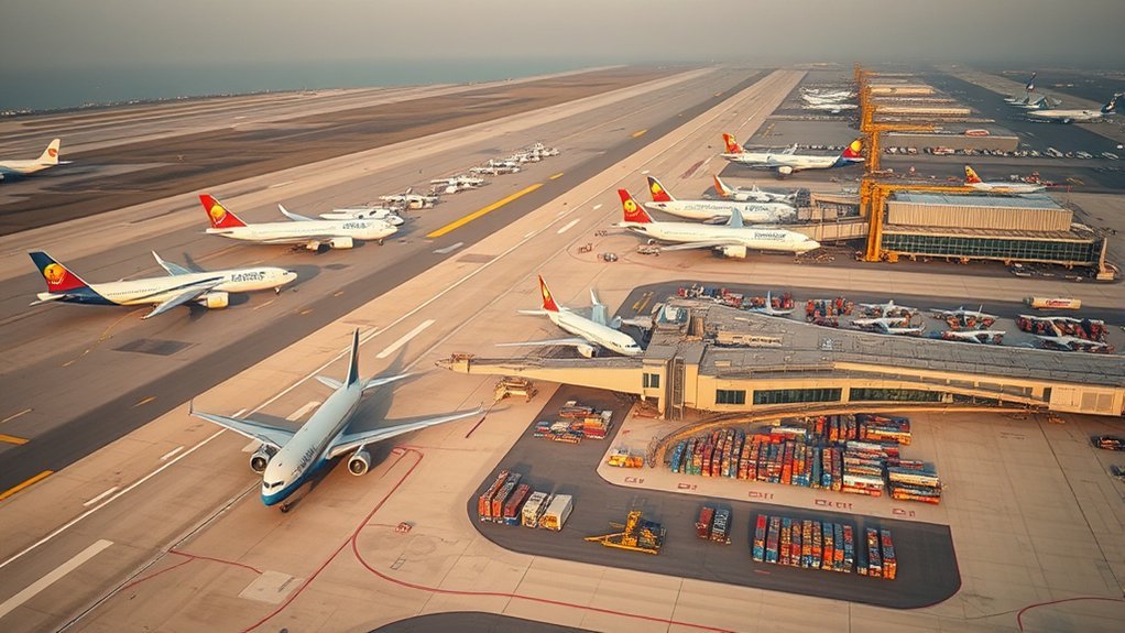 Infographic detailing cargo, scissor, fortress, and reliever airport hub classifications