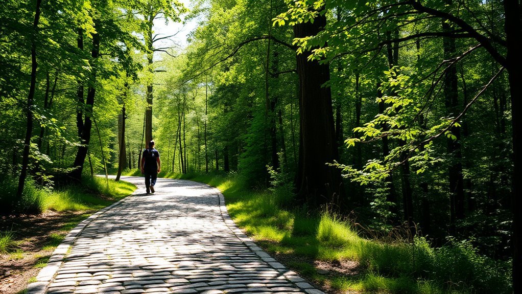 Walker checking pace and travel time on a paved walking route