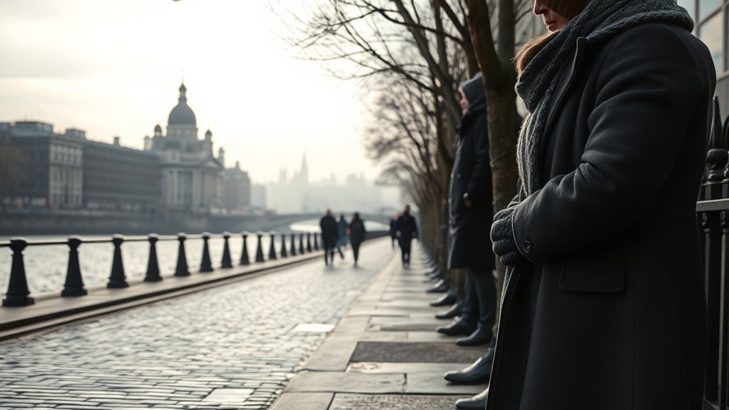 traveller wearing warm waterproof layers in London during winter