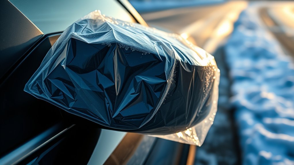 Always Put A Plastic Bag On Your Mirror When Tr...: Everything You Need to Know Plastic bag covering a parked car side mirror before winter ice