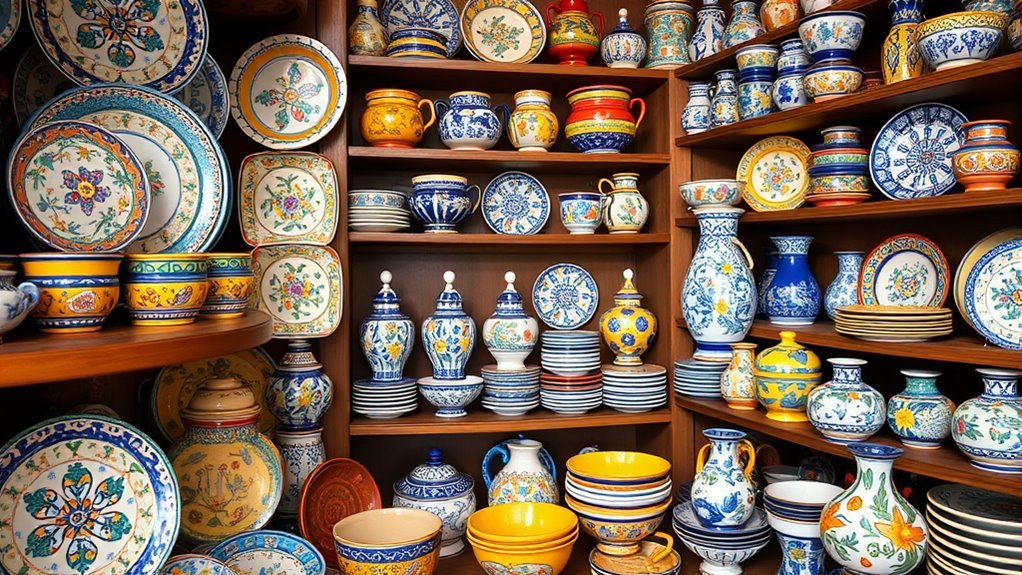 Hand-painted Italian artisan ceramics displayed in Deruta and Gubbio