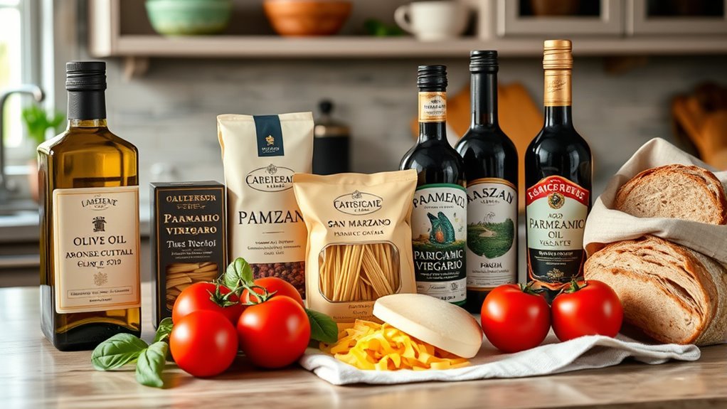 Italian pasta, tomatoes, olive oil, cheese, coffee, and sweets from quality food brands