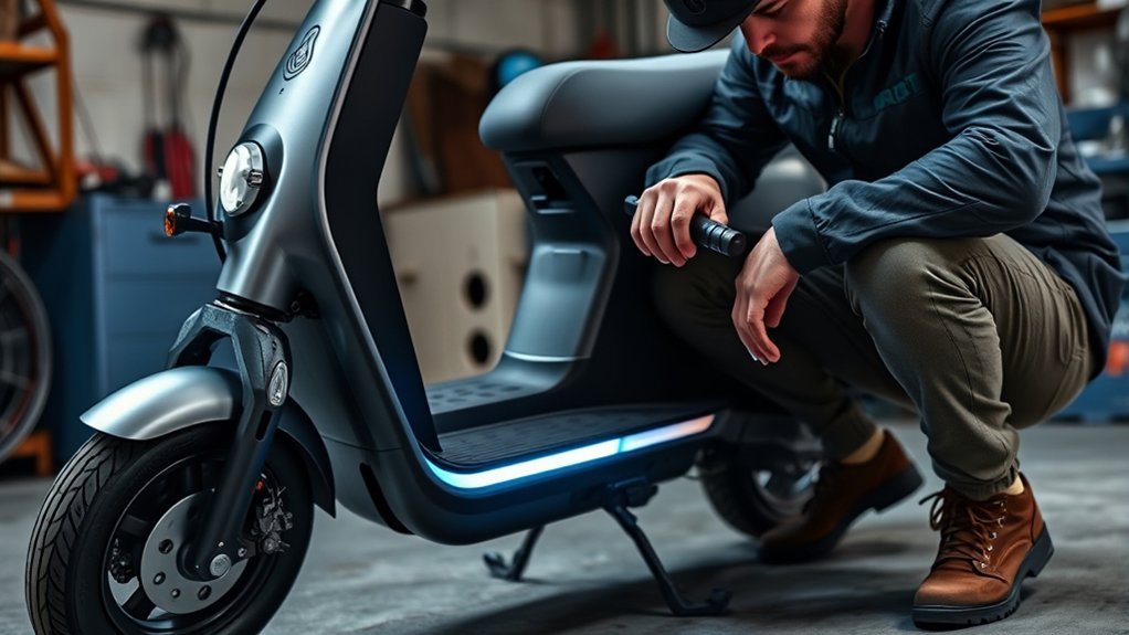 checking an electric scooter battery, brake lever, and throttle