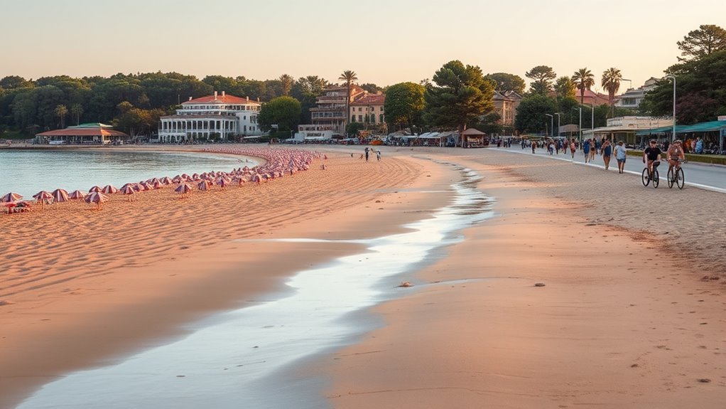 Sandy beach with umbrellas on the Emilia-Romagna Adriatic coast