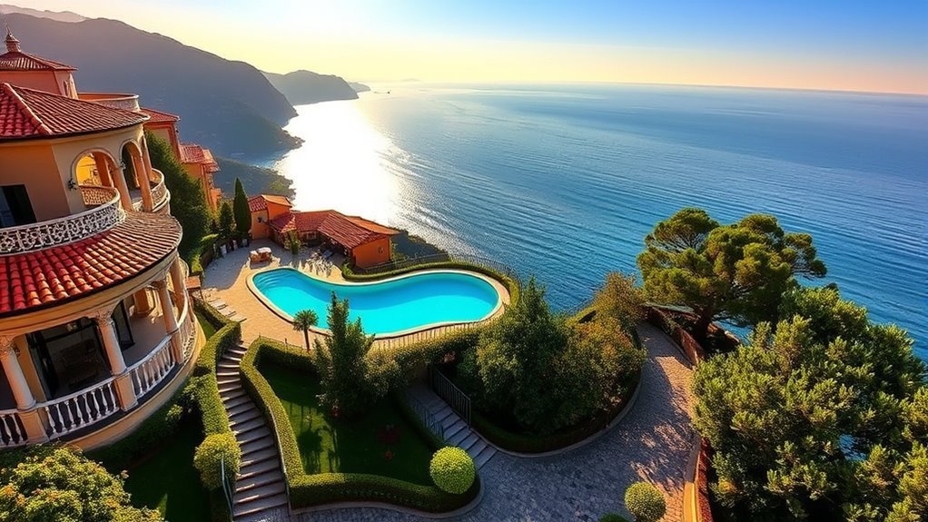 Cliffside hotels overlooking the Bay of Naples in Sorrento, Italy