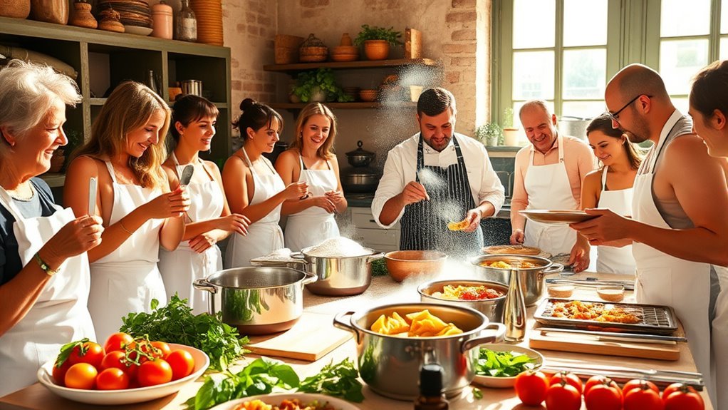 Local chef guiding students in a hands-on pasta making cooking class in Rome