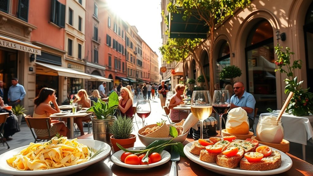 Traditional Roman pasta, pizza, and market food in Rome