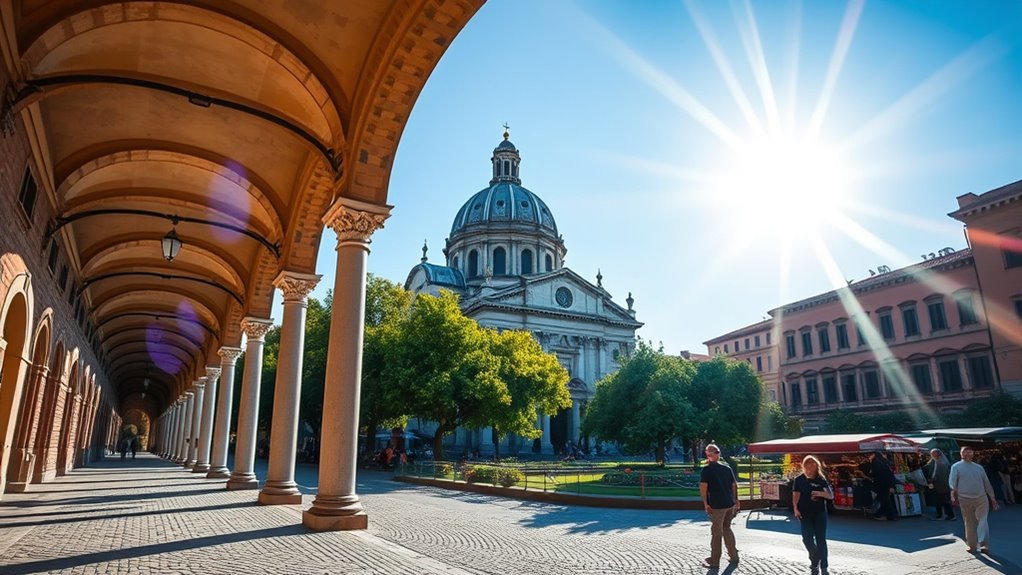 Historic architecture and bustling open-air market stalls in Padua Italy showcasing local food and cultural heritage