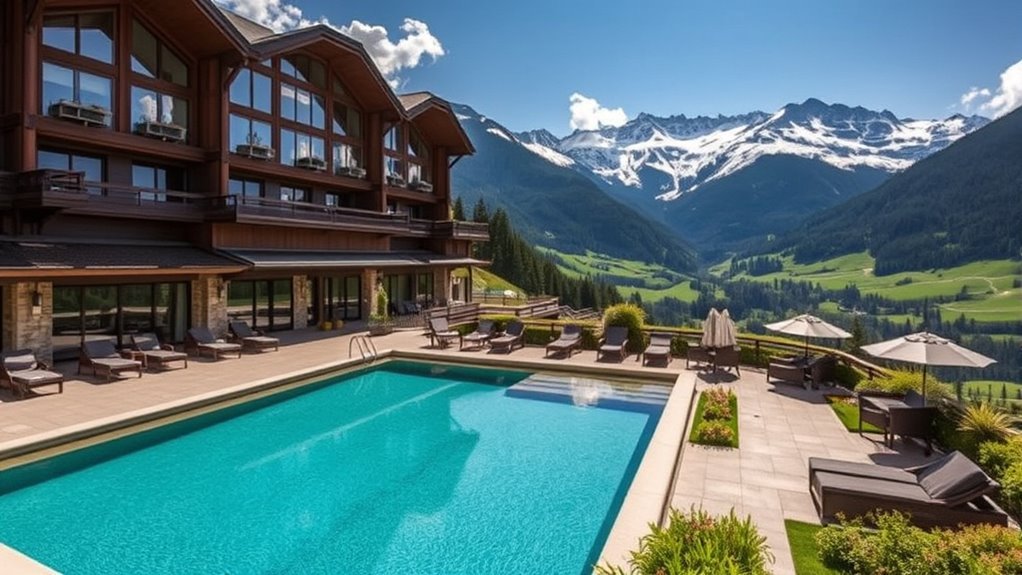 Hotels and mountain scenery in the Italian Dolomites