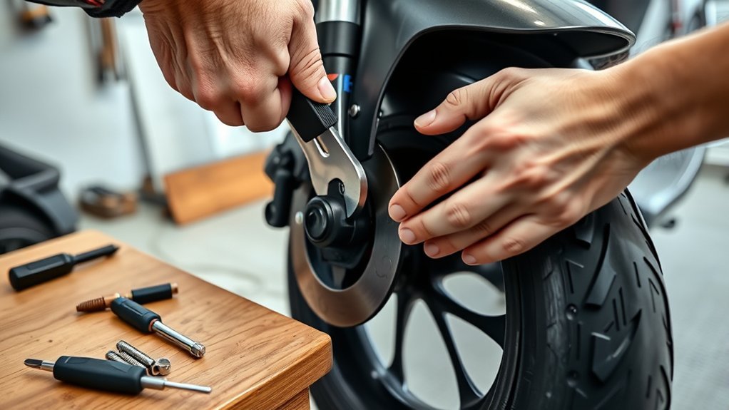 Hex keys and wrenches used to adjust an electric scooter mechanical disc brake