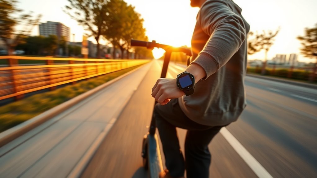 How Long Does It Take to Ride 12 Miles on an Electric Scooter? Electric scooter rider checking commute travel time and route estimate on a 12-mile ride