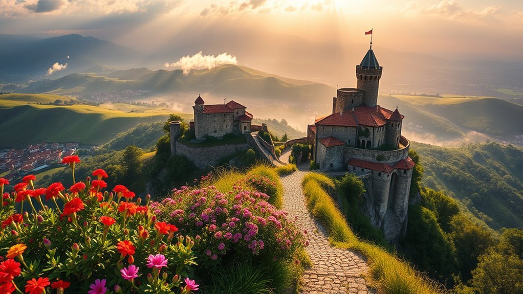 Guaita and Cesta towers above San Marino's historic centre on Mount Titano