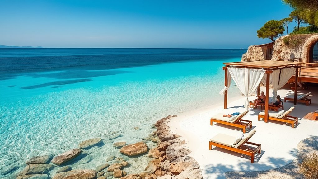 6 Best Sardinia Beach Clubs for 2026: Luxury Picks Luxury beach club loungers beside turquoise water in Sardinia