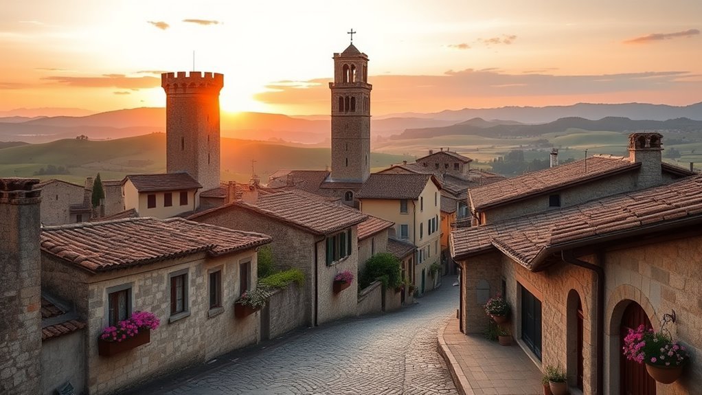 Medieval stone towers rising above San Gimignano in Tuscany