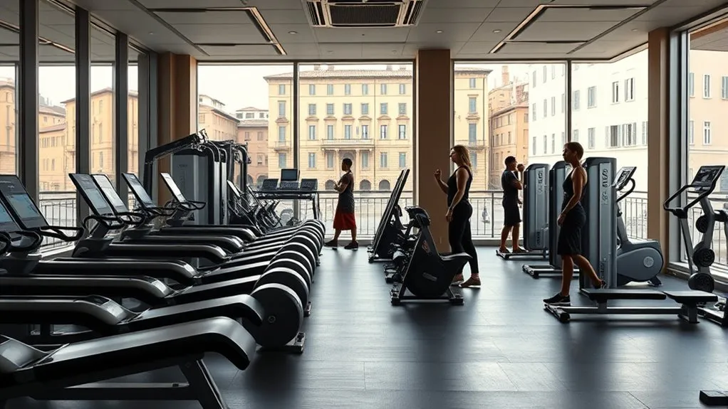 Modern gym equipment at a fitness center in Florence, Italy