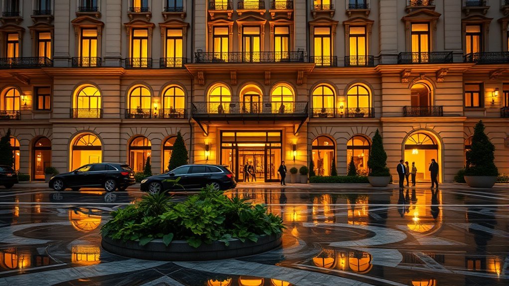 Elegant courtyard and architecture at a luxury hotel in Milan