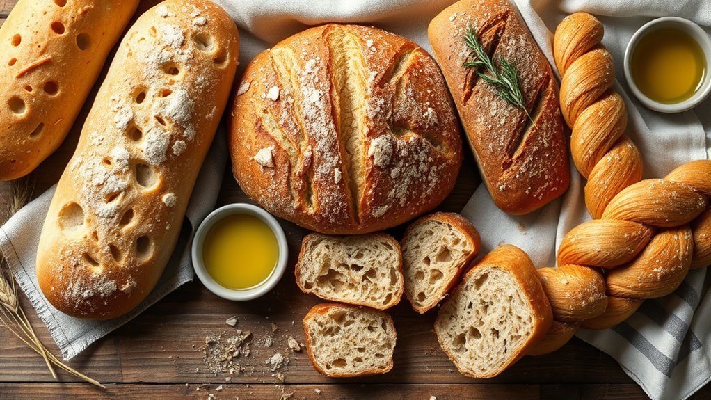 Assortment of regional Italian breads with different shapes, crusts, and textures