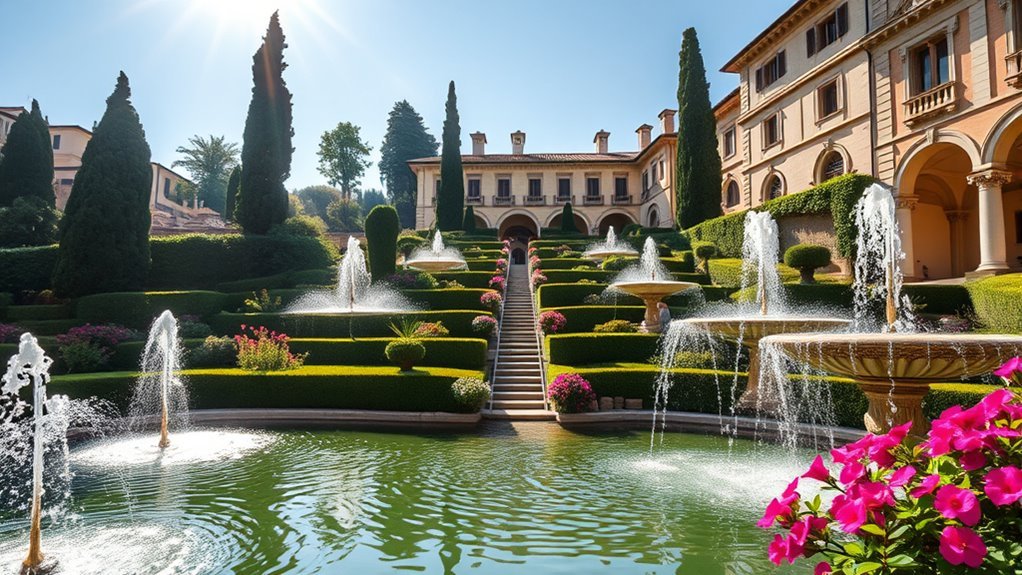 Terraced Renaissance gardens and fountains at Villa d’Este in Tivoli