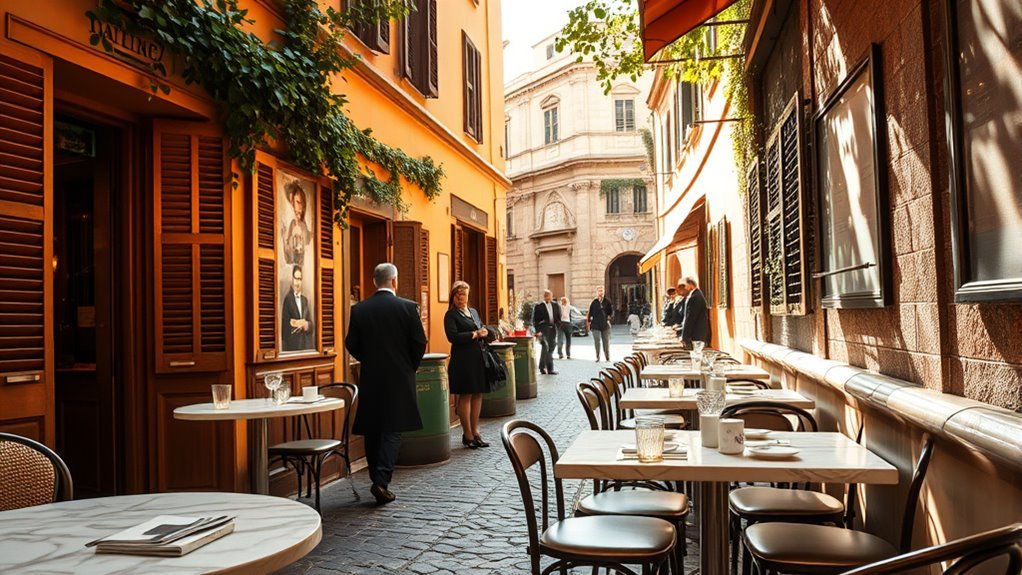 Barista serving espresso during Rome's traditional coffee ritual