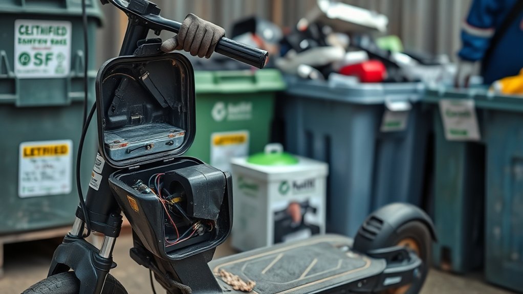 Electric scooter prepared for safe battery and e-waste disposal