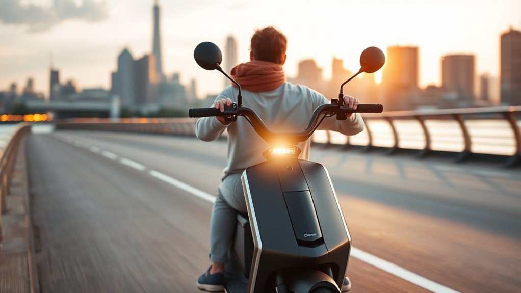 electric scooter rider maintaining a steady cruising speed