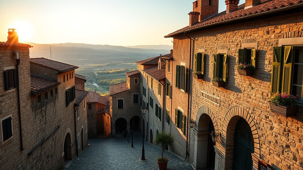 Stone streets and preserved historic architecture in a medieval Italian town