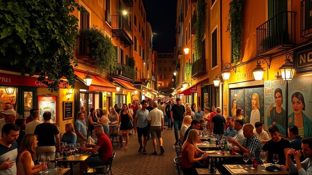 Crowds enjoying restaurants and nightlife in Trastevere, Rome