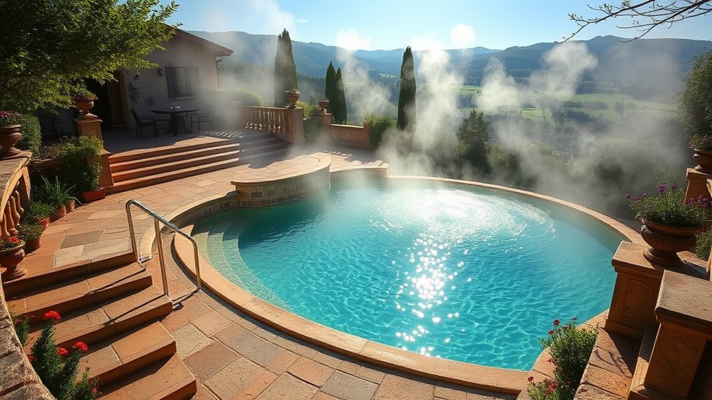 Outdoor thermal pool at a wellness retreat in Italy