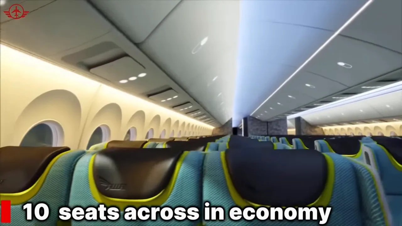 Boeing 777X economy cabin concept showing a 10-abreast seating layout